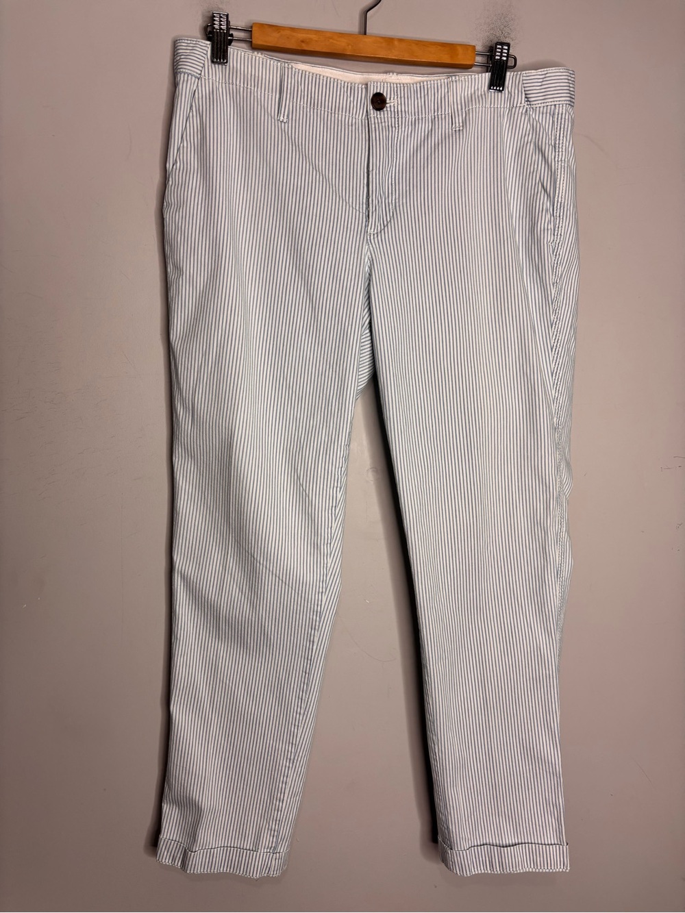 Gap Girlfriend Chino Blue & White Railroad Stripe Pants, size 10 - Picture 3 of 14